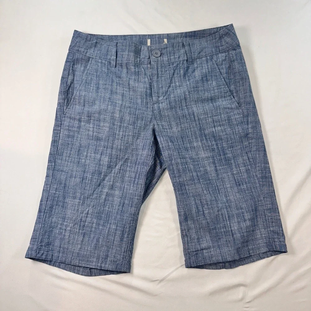 Blue Chambray Bermuda Shorts Cotton Stretch Casual‎ Summer Walking Shorts 34